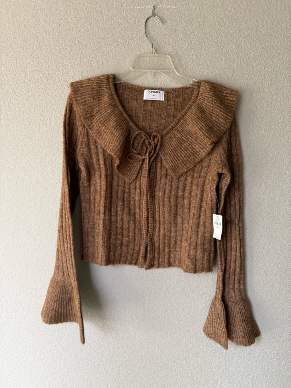 Women's Brown Ribbed Tie-Front Sweater - Tall